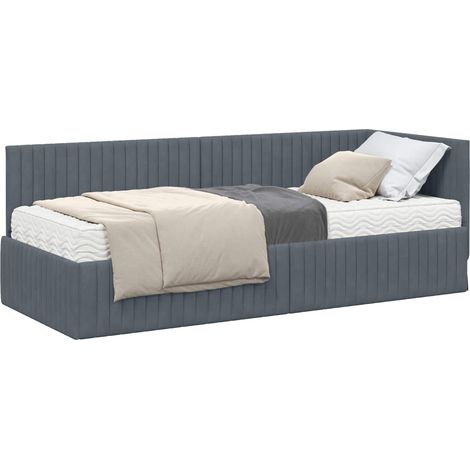 Corner Bed Frame with Mattress with Headboard 2 pcs Grey Velvet vidaXL