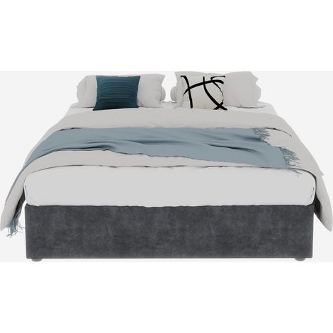 Cadre de lit minimaliste moderne, 160200CM, gris, en velours hollandais, équipé de vérins à gaz, mobilier de chambre au style moderne, sans tête de lit ni matelas. (1/5)