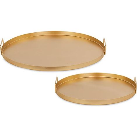 Tono Su Tono Set 2 Vassoi Metallo con Manici H 250 Mm D 400 / 510 Mm Oro