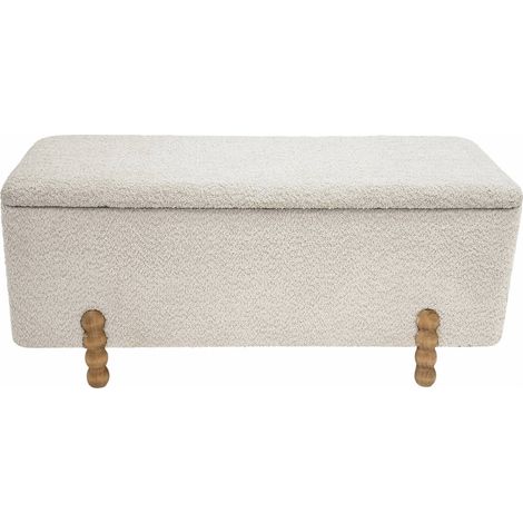 Banc coffre beige tissu bouclette pieds bois ambiance cosy - beige bouclette pieds bois naturel (1/3)