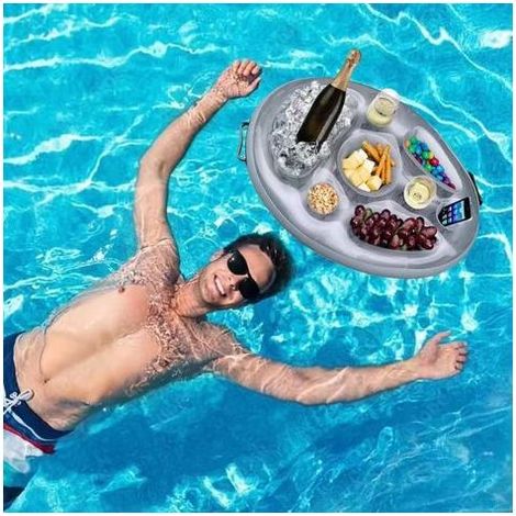 Aufblasbare Wasserbar, Eisbehälter, Tablett für Getränke und Speisen für Poolpartys, erfrischender und poröser Becherhalter (1/5)