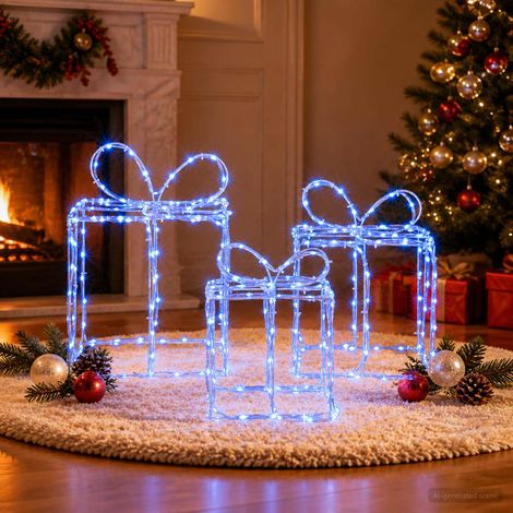 vidaXL Cajas de regalo de Navidad con luces LOVIISA 3 uds. 360 LED (1/5)