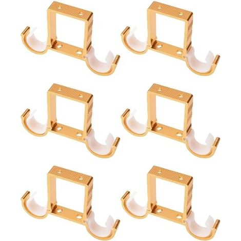 Lot de 6 supports de tringle à rideaux en alliage d'aluminium pour tringle à rideaux double avec vis, pour tringle à rideaux de 25 mm à 27 mm (doré) (1/2)