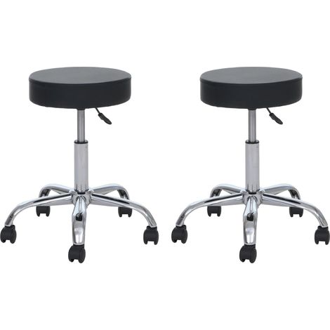 Coppia sgabelli regolabili estetista con ruote HHG-955 acciaio ecopelle nero (1/5)