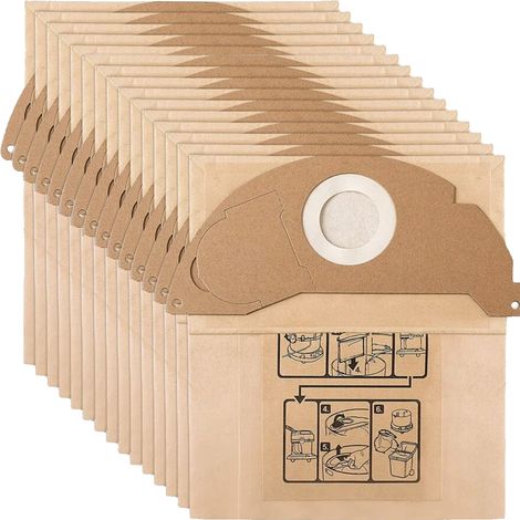 Sac Filtre Papier - Pour Aspirateur Humide Sec WD2 MV2 A2004 A2054 WD 2.200 WD 2.250 - Compatible Karcher 6.904-322.0 - Lot de 15