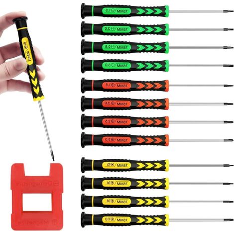 Juego de 12 mini destornilladores de precisión con 1 magnetizador, kit de destornilladores de precisión, destornilladores Phillips, utilizados para reparar gafas, relojes y teléfonos móviles. (1/5)