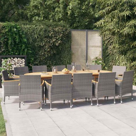 Set da pranzo da giardino in legno di acacia e rattan PE con cuscini, grigio, set da 13 pz - PANGIVO (1/5)