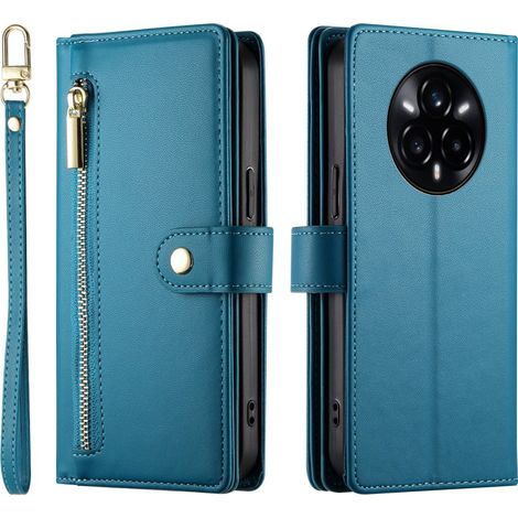 Custodia a libro per Realme 14 Pro 5G, con portafoglio e tasca con cerniera, blu (1/5)