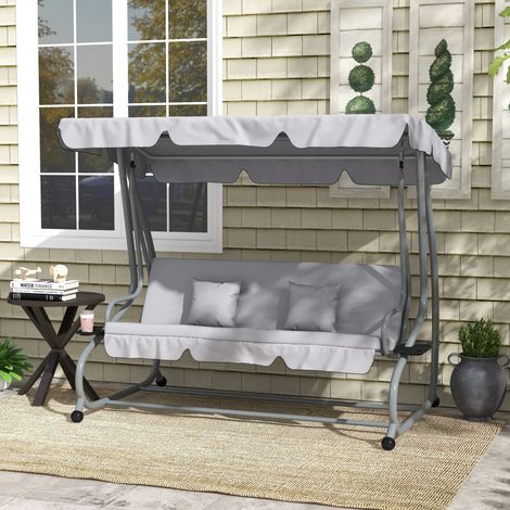 Balancín de Jardín Exterior de 3 Plazas Convertible en Cama con Toldo Ajustable y 2 Almohadas Carga 340 kg Gris (1/5)