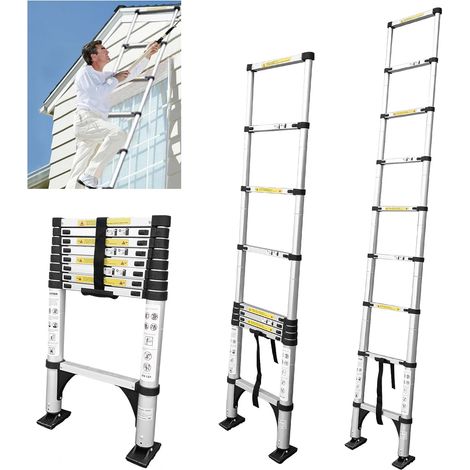 Échelle Télescopique Pliante Antidérapante 2,6m, Marchepieds escamotables,Aluminium Bricolage Pliable Extensible Unique DroiteÉchelle multifonctionnelle Charge 150kg (1/5)