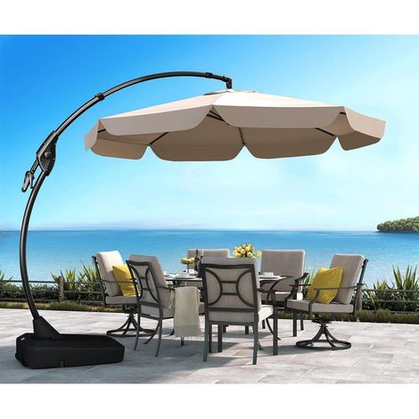 Sonnenschirm 300cm Kurbel Schirmständer Neigung UPF50 Beige Rund 3M (1/5)