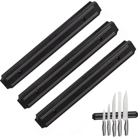 Barre magnétique pour Couteaux, Lot de 3, 33 cm de Long, Plastique, Rangement ustensiles (1/5)