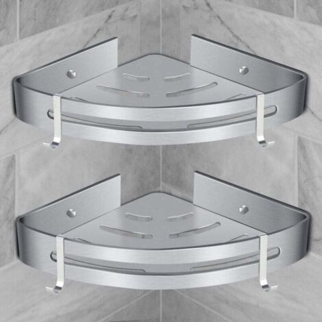 Mensola angolare per doccia, mensola per bagno senza foratura, cestino portaoggetti per doccia, mensola per doccia in alluminio da parete, contenitore portaoggetti in due pezzi, argento (2 pezzi)