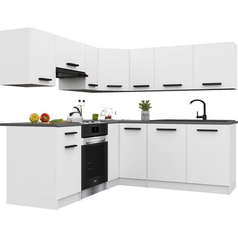 Belini ITALIA 6 Cuisine Equipée Modulaire Complète - 360 cm. Meubles Hauts Bas avec Plan de Travail, Blanc Mat (1/5)