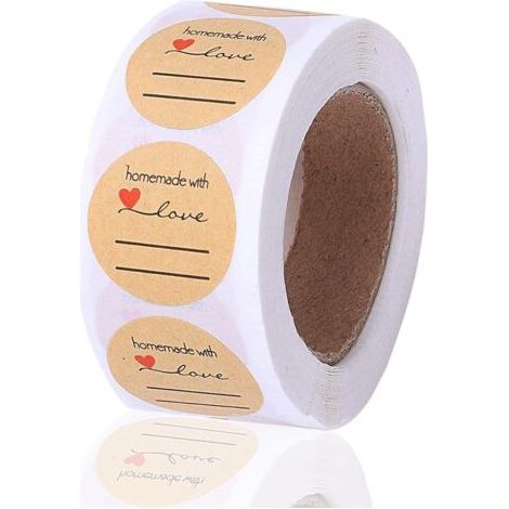 royaluxe-Étiquettes générales 500pcs Kraft Handmade with Love Stickers Rond Handmade Adhésif Stickers Rouleau d'étiquettes Baking Sticker Self-Adhesive Label pour cadeaux, loisirs créatifs ou projets (1/5)