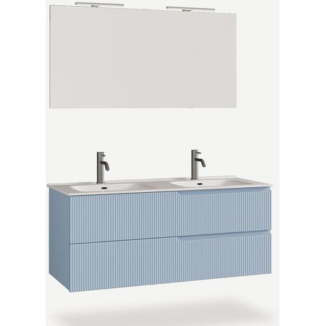 Mobile bagno sospeso con doppio lavabo e specchio Venere - Azzurro (1/5)