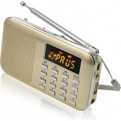 Portable Radio, FM/AM Radio, Battery and Mains Powered, MP3 Player, Speaker, TF Card/USB Support, Flashlight, Suitable (Gold) (1/5)