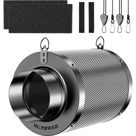 Filtre à Charbon Actif 100mm, Longueur 200mm – Charbon Actif Vierge Australien 38mm, contrôle des odeurs pour Tente de Culture, hydroponie (1/5)