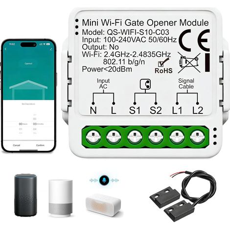 Capteur Ouverture Porte Garage Wifi, Module Interrupteur Connecté, Module Wifi Porte De Garage, Commande APP & Voix, Minuteur, Capteur De Porte, Compatible Alexa/Google Home (1/5)