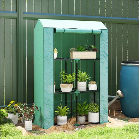 Mini serra 100x40x150 cm in acciaio verde con ripiani per balcone - MEUBLIV (1/5)