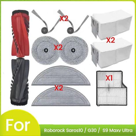 Kit d'accessoires pour aspirateur Roborock Saros10 / G30 / S9 Maxv Ultra : brosse latérale principale, filtre HEPA, lingette de nettoyage et sac à poussière. (1/5)