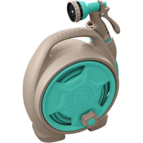 Jardibric - Mini dévidoir portable équipés 10M - Turquoise et taupe - 10mm