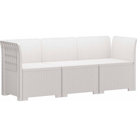 3-Seater Garden Sofa Rattan Look PP White vidaXL (1/5)
