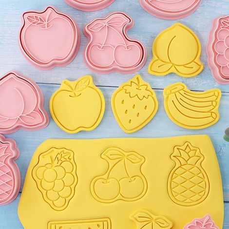 Set mit 8 3D-Dinosaurier-Obst- und Gemüseformen für Kekse, Geburtstagskuchen, fruchtförmiges Gebäckwerkzeug A (8 Teile, wie abgebildet). (1/4)