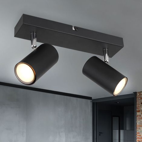 Deckenleuchte Spot 2 flammig Deckenstrahler schwarz Deckenlampe Esszimmer mit schwenkbaren Strahlern, Metall, 2x GU10, LxBxH 26x6x12