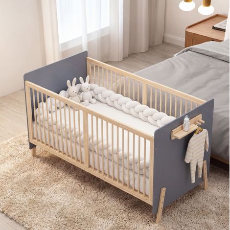 Berceau 142x72x86 cm évolutif 3 hauteurs, en bois, bleu, sans matelas (1/5)