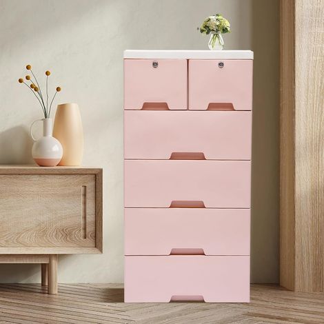 Schubladenschrank mit 6 Schubladen, Kommode Schmal Mit Schlüsseln und Rollen, Stapelbare Aufbewahrungsbox für Küche & Wohnzimmer, Freistehende Schrank