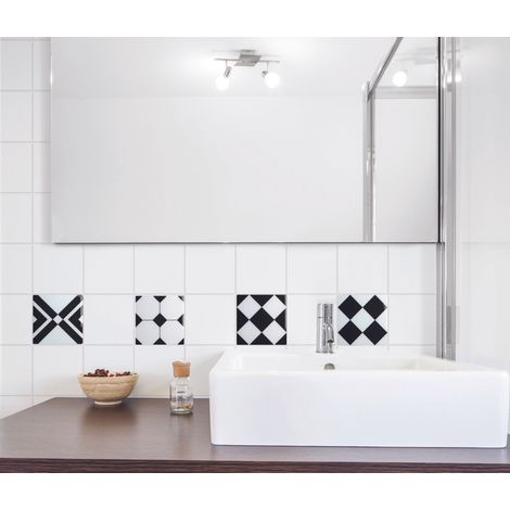 Stickers Carrelage 3D Relief Autocollant 15x15 cm, x4 - Design Graphique Noir et Blanc - Décoration Carrelage avec Style (1/3)