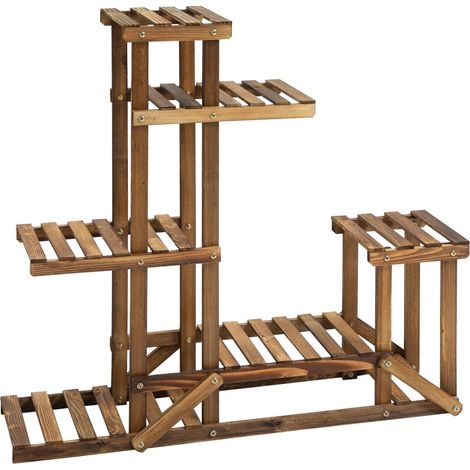 easycomfort scaffale porta piante asimmetrico a 6 livelli per giardino e casa in legno, 98x28x96.5cm (1/5)