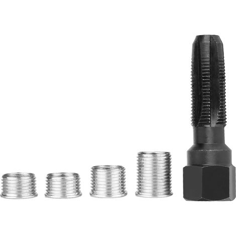 Jeu de 5 tarauds en acier au carbone pour réparation de filetage de bougies 14mm, avec inserts, outillage de filetage professionnel (1/5)