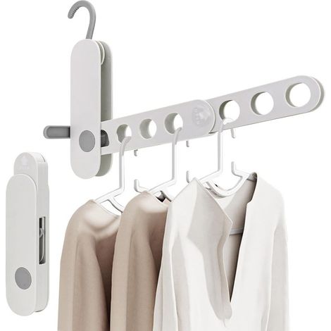 Lot de 2 cintres de voyage pliables et séchoirs à linge Cintres pliants à 7 trous à suspendre sur porte, idéaux pour voyages, croisières, campingcars, lessive et serviettes (1/5)