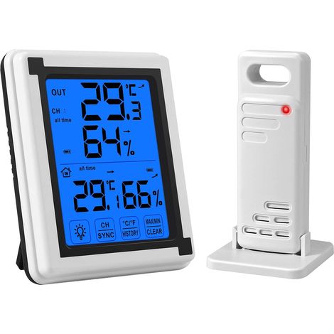 Station météo sans fil intérieur extérieur avec capteur étanche XP4 – Thermomètre hygromètre écran tactile rétroéclairé pour maison bureau