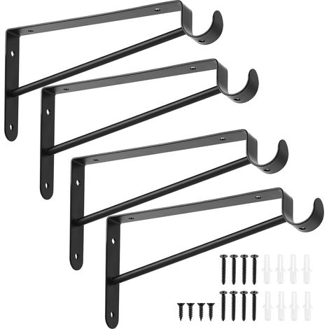 Supports d'étagères, lot de 4, Supports robustes pour étagères et barres, Montage mural, Crochets d'angle, Supports de barres d'étagères, Inclus des Vis (1/5)