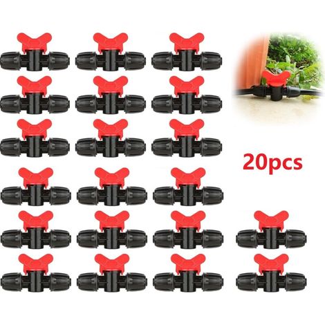 Lot de 20 vannes goutte-à-goutte en PE de 16 mm avec raccord de verrouillage à ardillon Vannes de Connexion pour Tuyau, pour Jardin, Agriculture et Serres- Active/désactive le débit d'eau-DOU