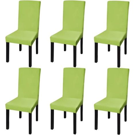 Ensemble de six housses de chaise droites élastiques, vertes (1/5)