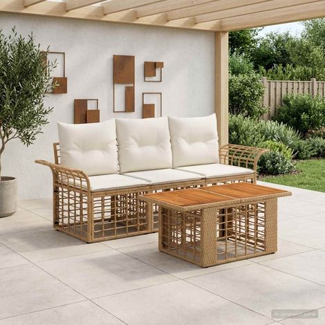 vidaXL Set Divano da Giardino 4 pz Naturale e Bianco Crema polyrattan (1/5)