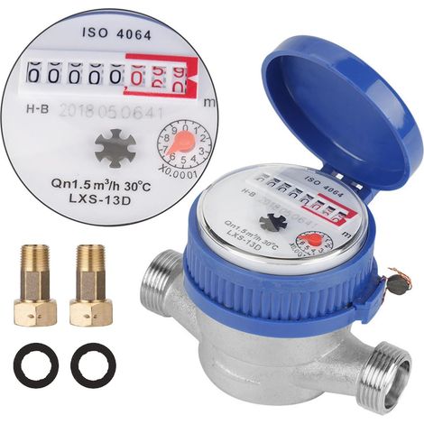 Compteur d'eau froide 15 mm 1/2" pour usage domestique, mesures en mètre cube, type de rotor mécanique, eau froide, affichage numérique et analogique combiné (1/5)