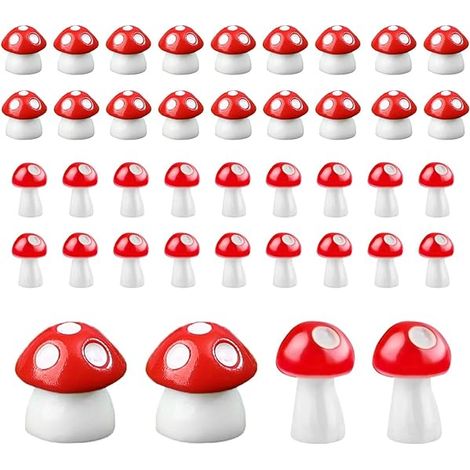 40 pièces Mini Champignons en Résine, Mini Champignons Rouge Ornement pour La Plantation De Plaques Décoration De Jardin Cour, Deco Jardin Exterieur