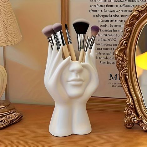 Porte-pinceaux de maquillage décoratif en plastique blanc, pot à crayons, organisateur de bureau pour outils cosmétiques et rangement sur coiffeuse (1/5)