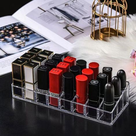 Boîte de rangement transparente en acrylique pour rouges à lèvres et gloss, présentoir à cosmétiques à 12 compartiments (1/4)