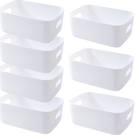 7 Blanc Boite Rangement Plastique,20×15×7cm Panier Rangement Plastique,Paniers et Boîtes de Rangement,Caisse Rangement Plastique,Panier de Rangement de Haute Qualité pour Bain,Cuisine (1/5)