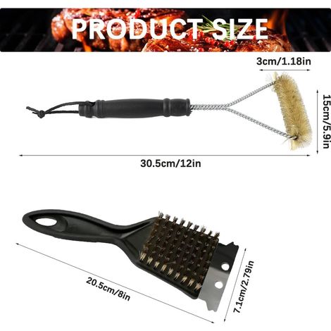 Lot de 2 brosses de barbecue en laiton 2 en 1 pour nettoyage en profondeur avec grattoir en acier inoxydable, brosse de barbecue pour grille en fonte, résistante à la chaleur et à la rouille (1/4)