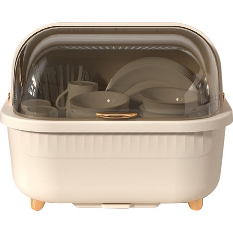 Multifunktionale Geschirrtrockenbox mit Deckel, platzsparender Küchenorganizer, Aufbewahrungszubehör – Aprikose (1/5)