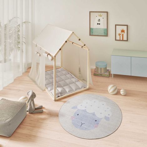 ATTICGO Tapis Rond enfant mouton CANDY 63 Crème Ø120 cm (1/4)