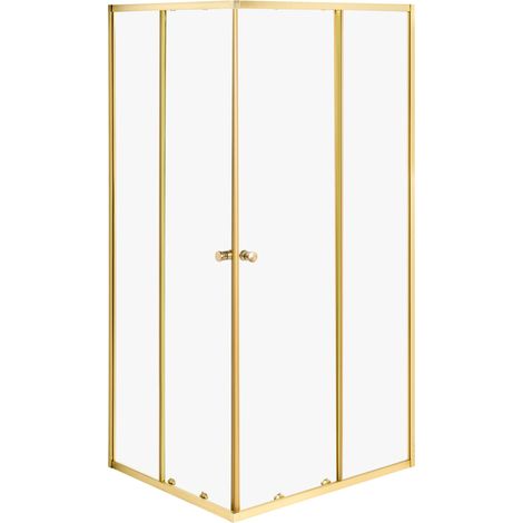 Shower Enclosure Gold Tempered Glass Aluminium Frame Single Door 90 x 90 x 190 cm Modern Design HUAPI (1/5)