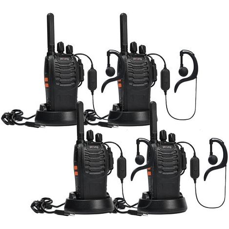 Talkie Walkie PT88E PMR446 sans Licence 16 Canaux, Rechargeable avec Chargeur USB, Lampe de Poche LED, Talkie Walkie Professionnel avec Oreillette pour la Famille, l'école (4pcs, Noir) (1/4)